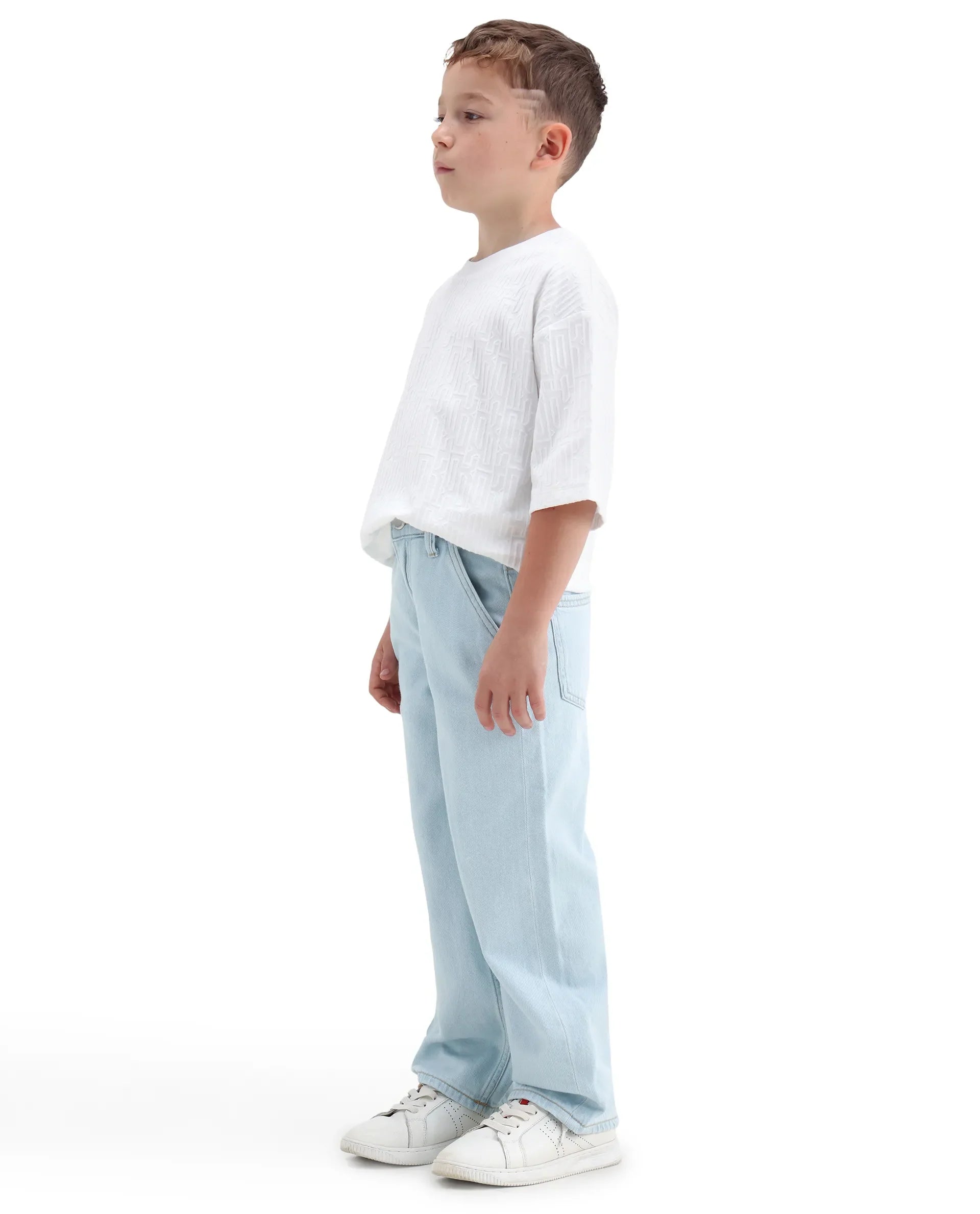 Boys Light Blue Slouchy Fit Shank Button Jeans