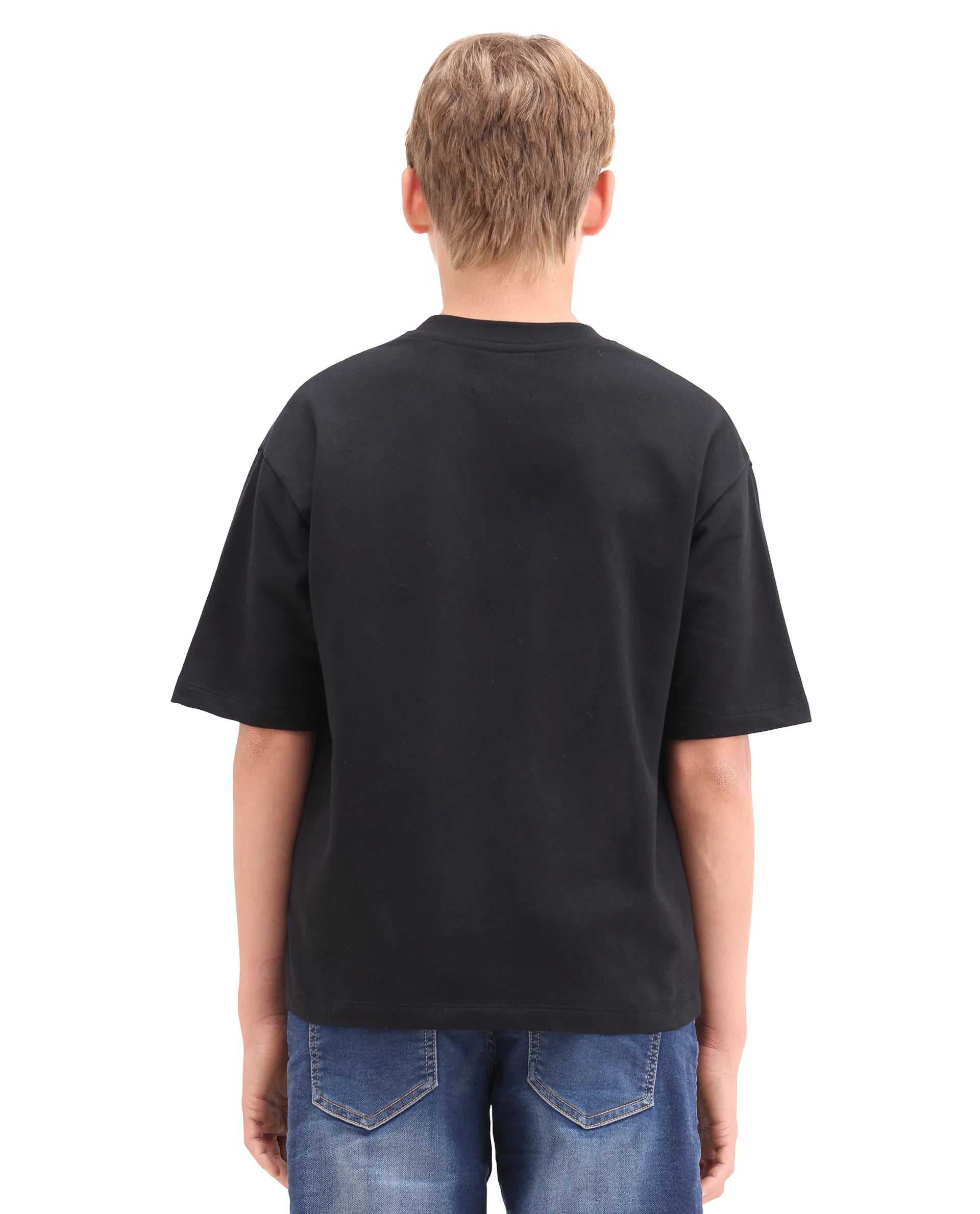 Boys Black Digital Print Oversized T-Shirt