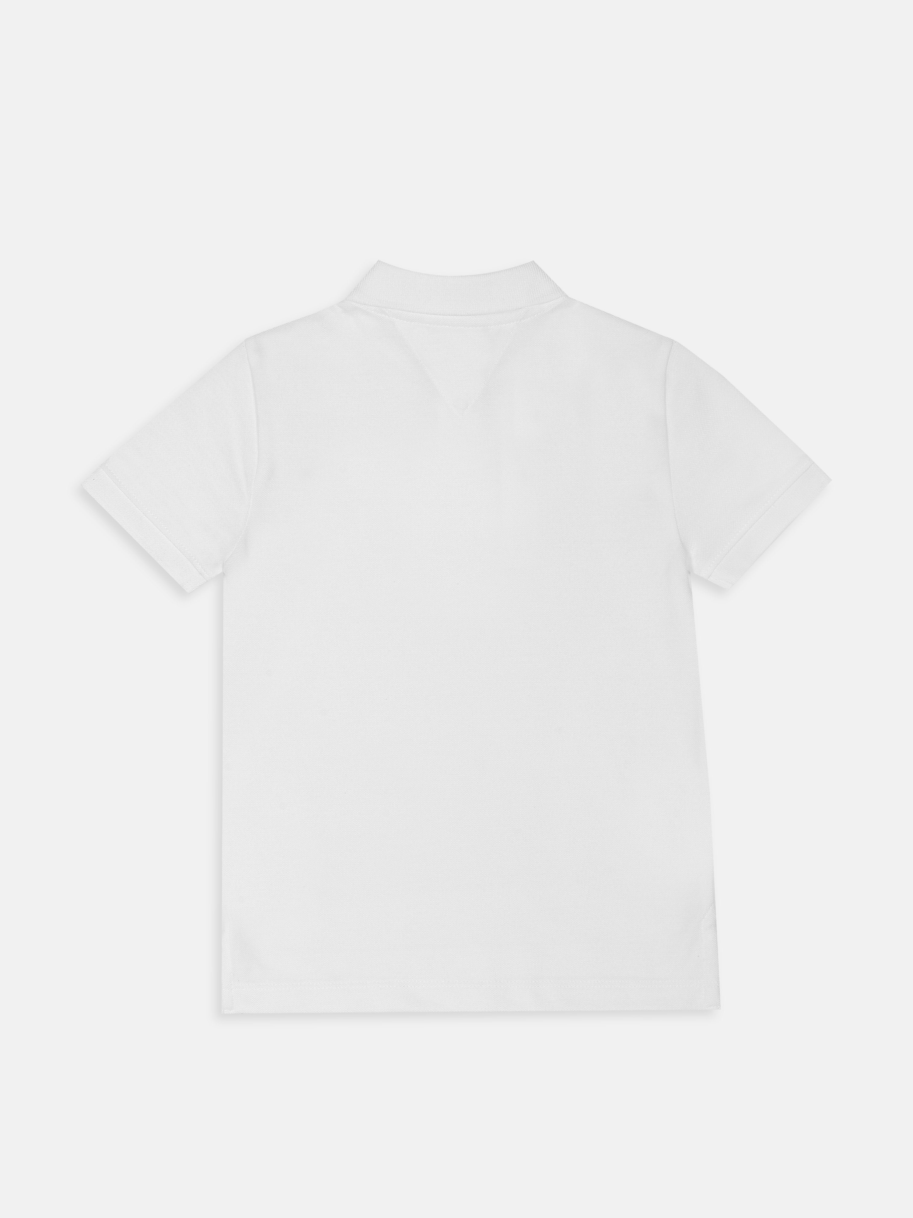 Girls White Solid Polo Collar Cotton Knit Top