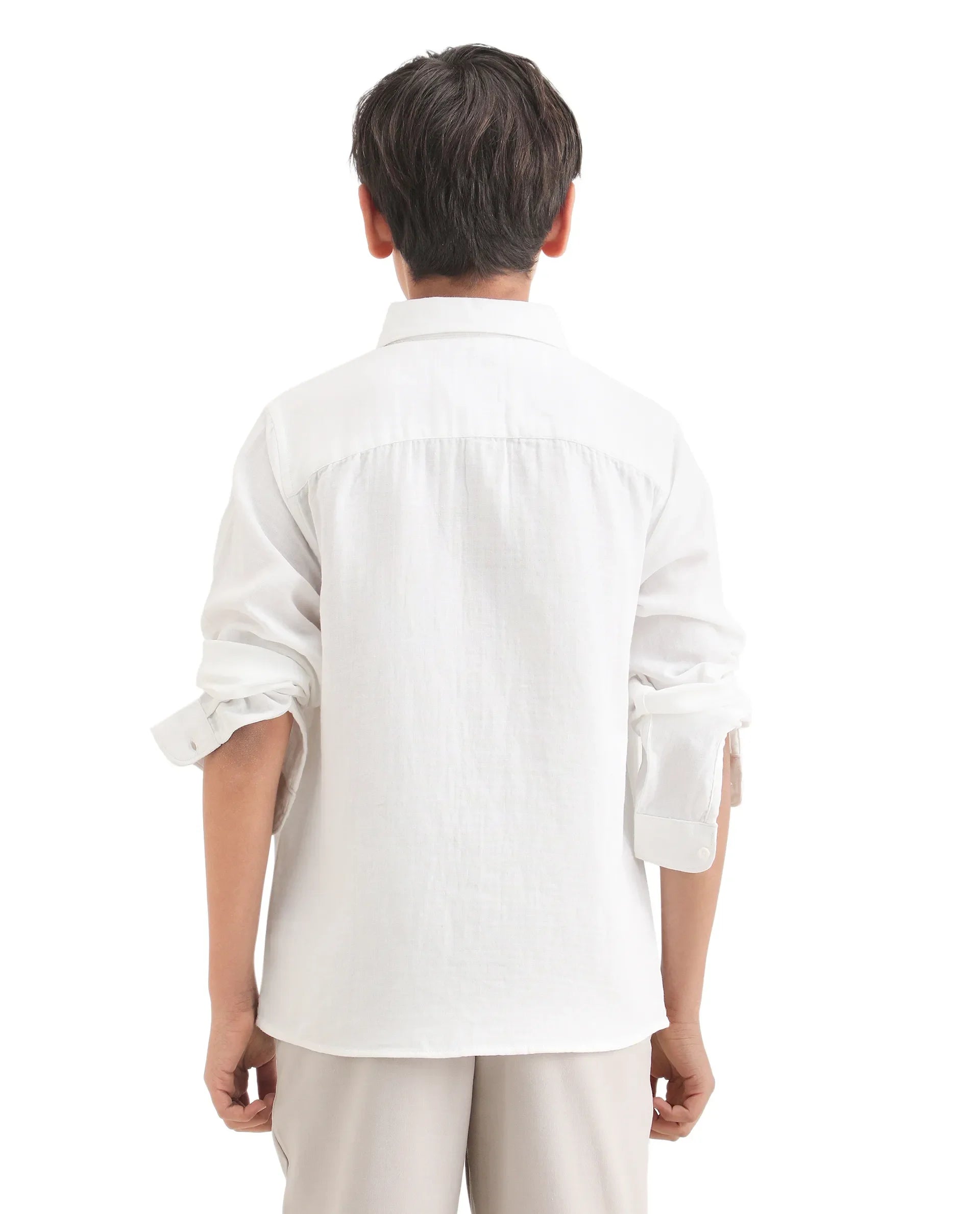 Boys White Cotton Blend Regular Fit Shirt