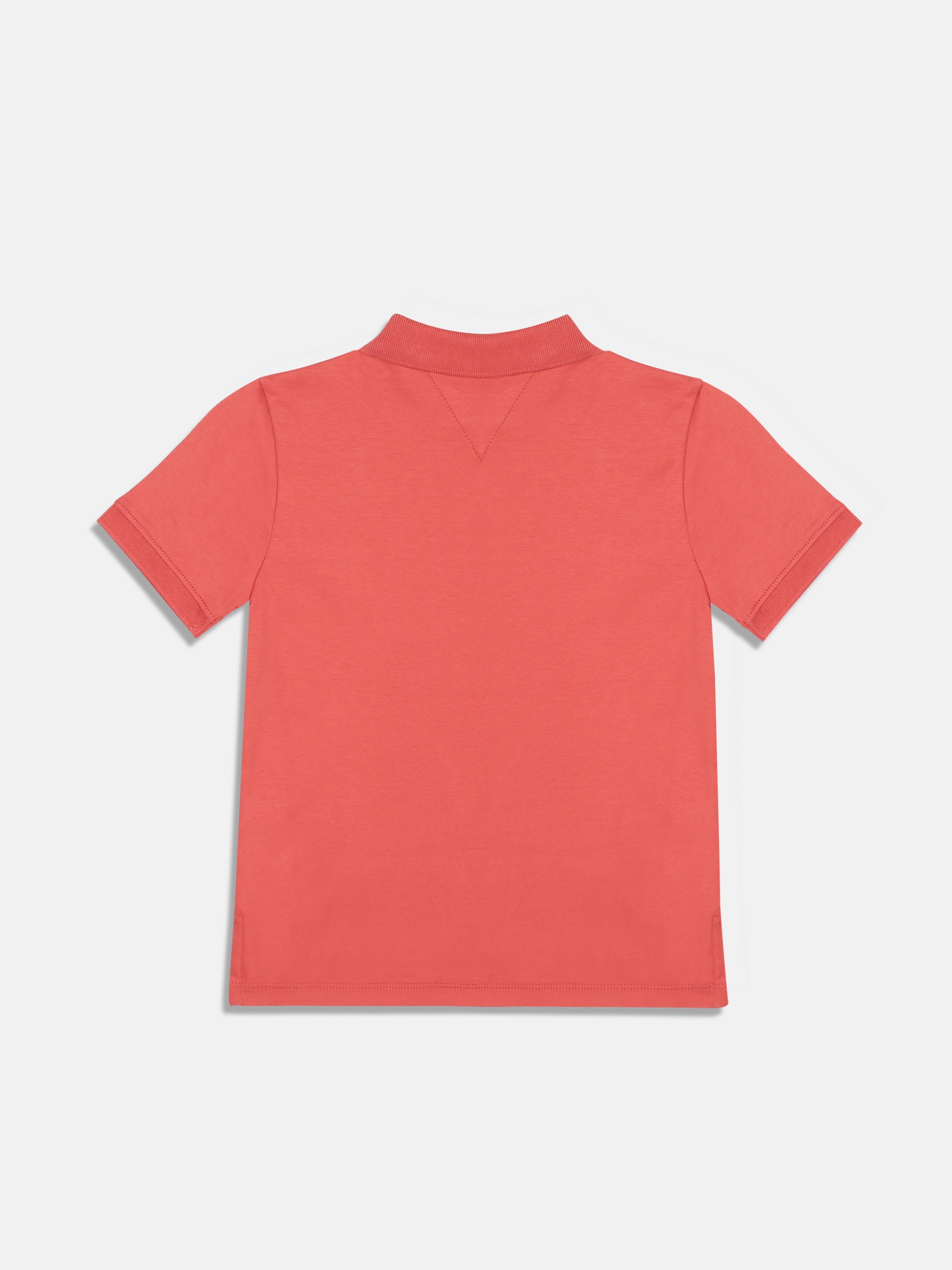 Boys Red Solid Zip Polo Collar Regular Fit Knit Top