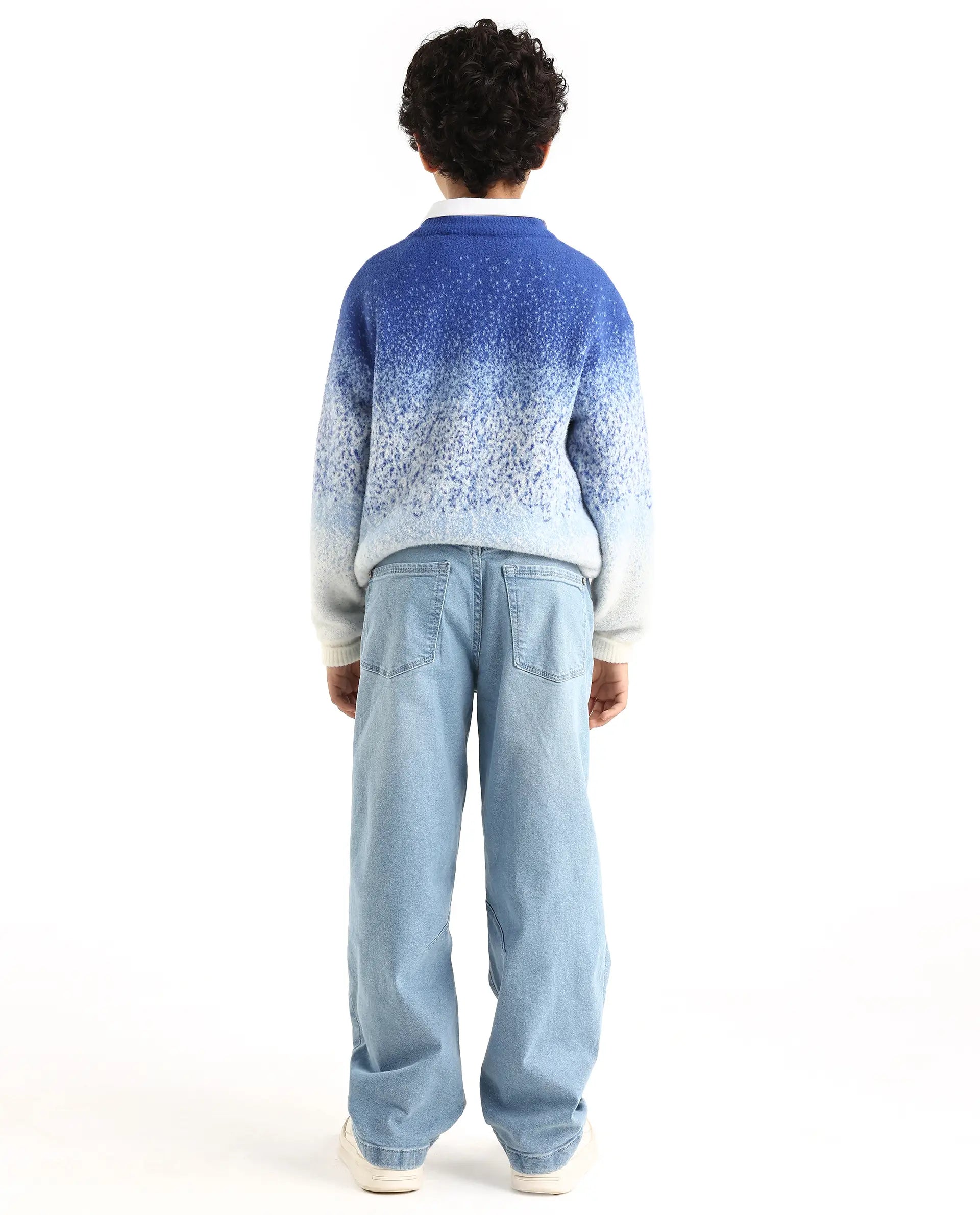 Boys Light Blue Slouchy Fit Button-Zip Jeans