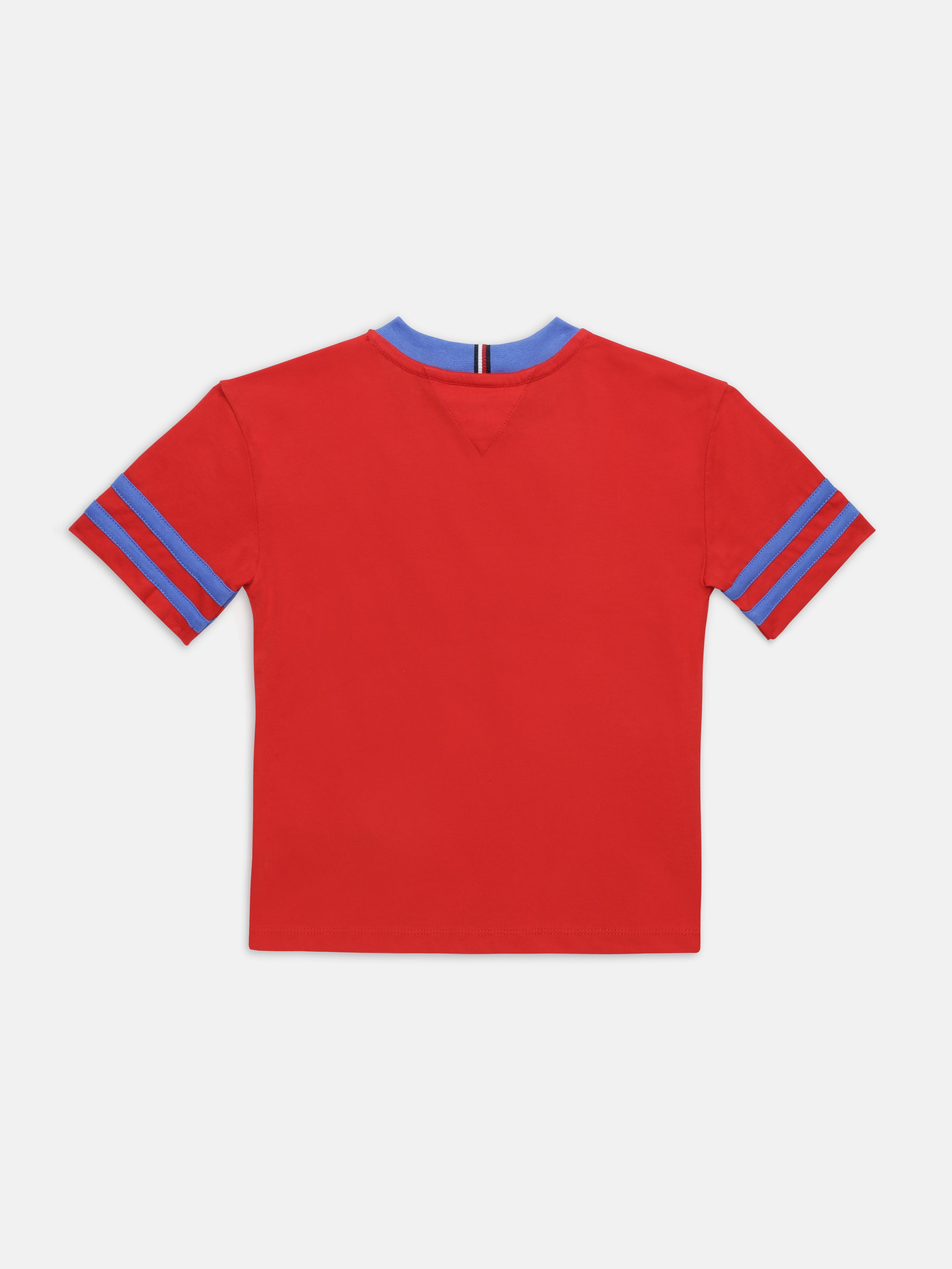 Boys Red Graphic Cotton Crew Neck Knit Top Regular Fit