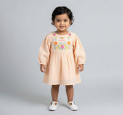 Seersucker Dress with Embroidery Peach