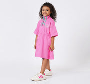 Rib Collar Looper Dress Pink