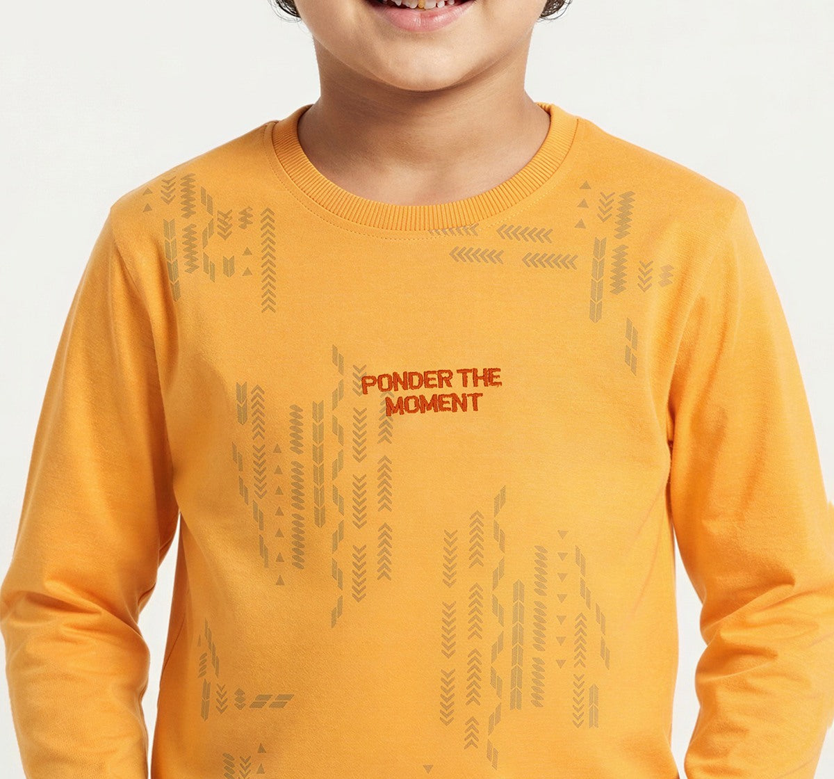 Full Slevees Crew Neck T-Shirt Withprint Yellow