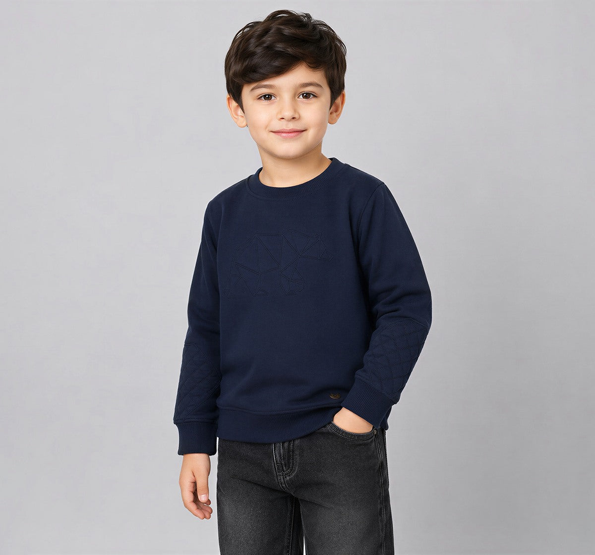 Boys Navy Embroidered Bear Regular Fit Sweatshirt