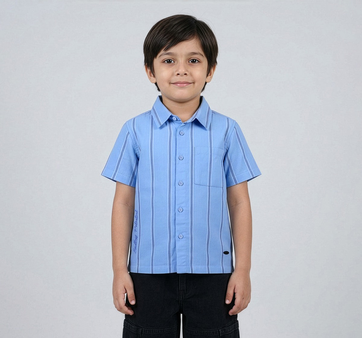 Half Sleeves Corduroy Striper Shirt Blue