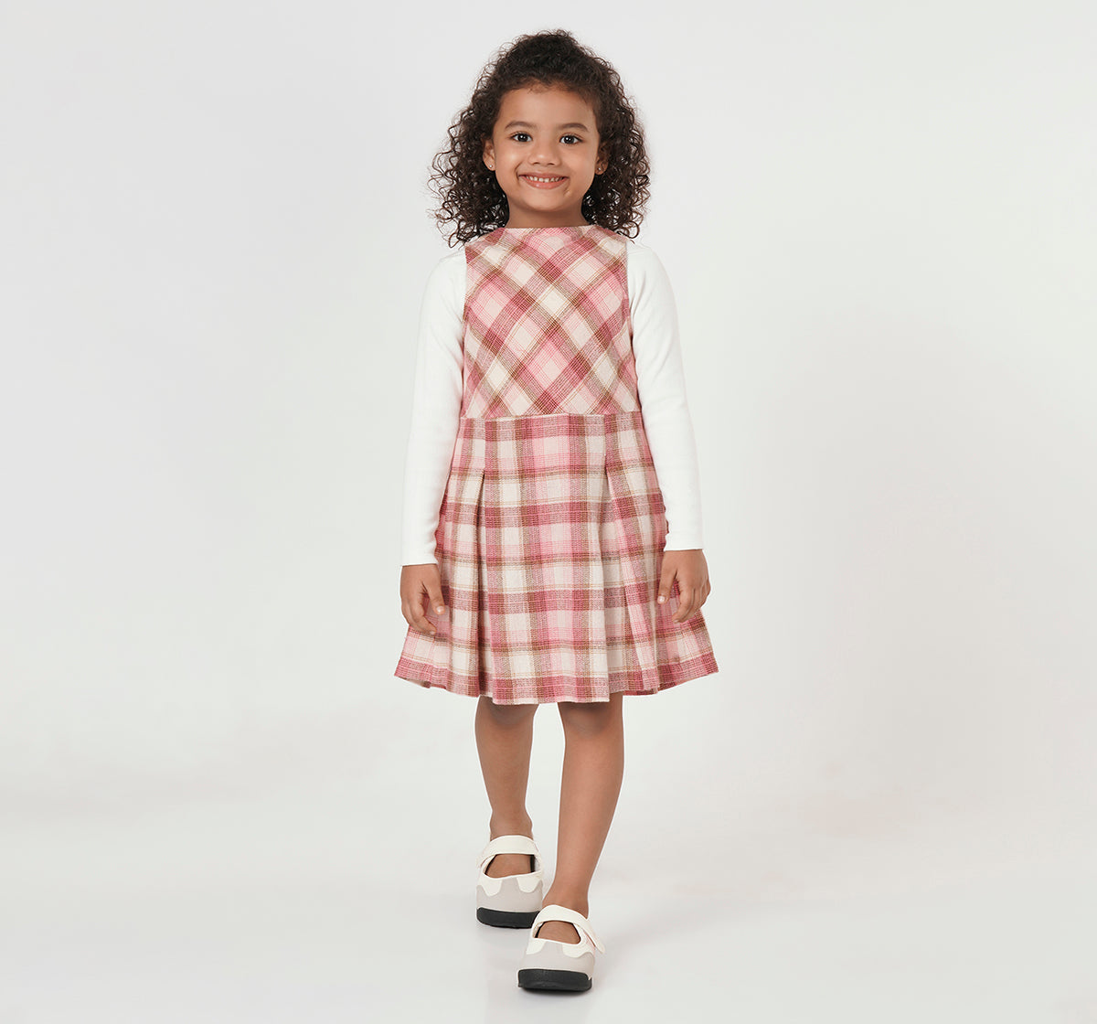 Fannel Check Dress with Rib T Shirt Green