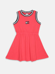Girls Red Sleeveless Skater Dress with Crew Neck