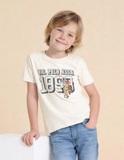 Boys Off White Cotton Graphic Print Regular Fit T-Shirt