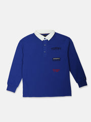 Embroidered Logo Blue Cotton Polo T-Shirt for Boys