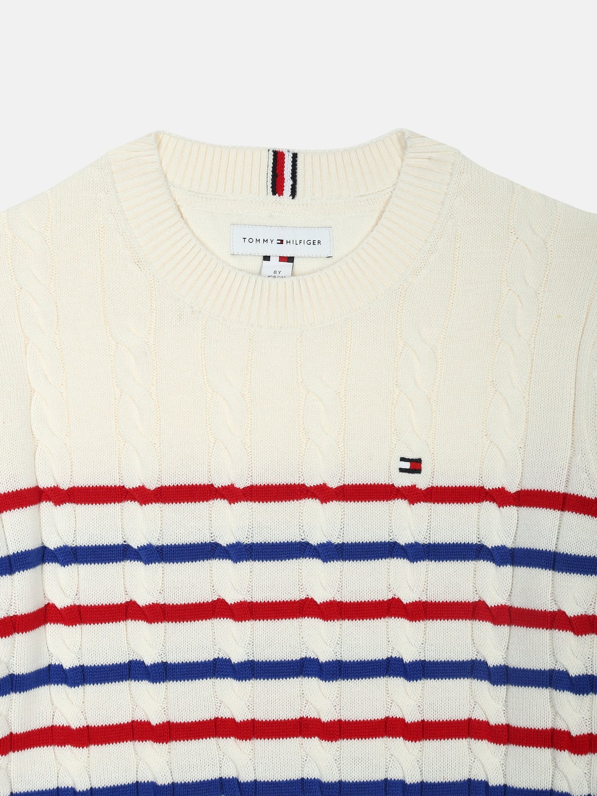 Boys Striped Regular Fit Cotton Sweater Ivory Silk Stripe