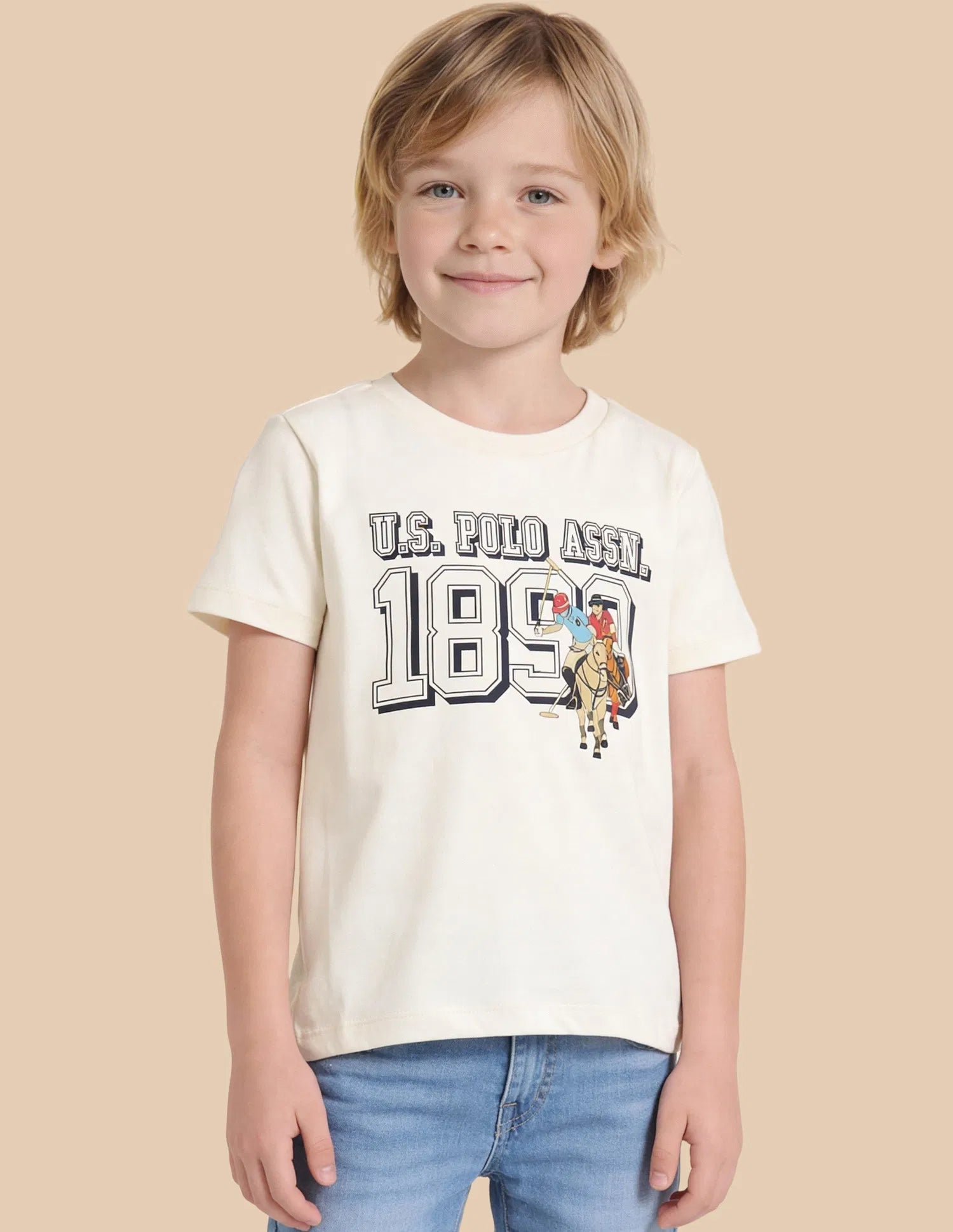 Boys Off White Cotton Graphic Print Regular Fit T-Shirt