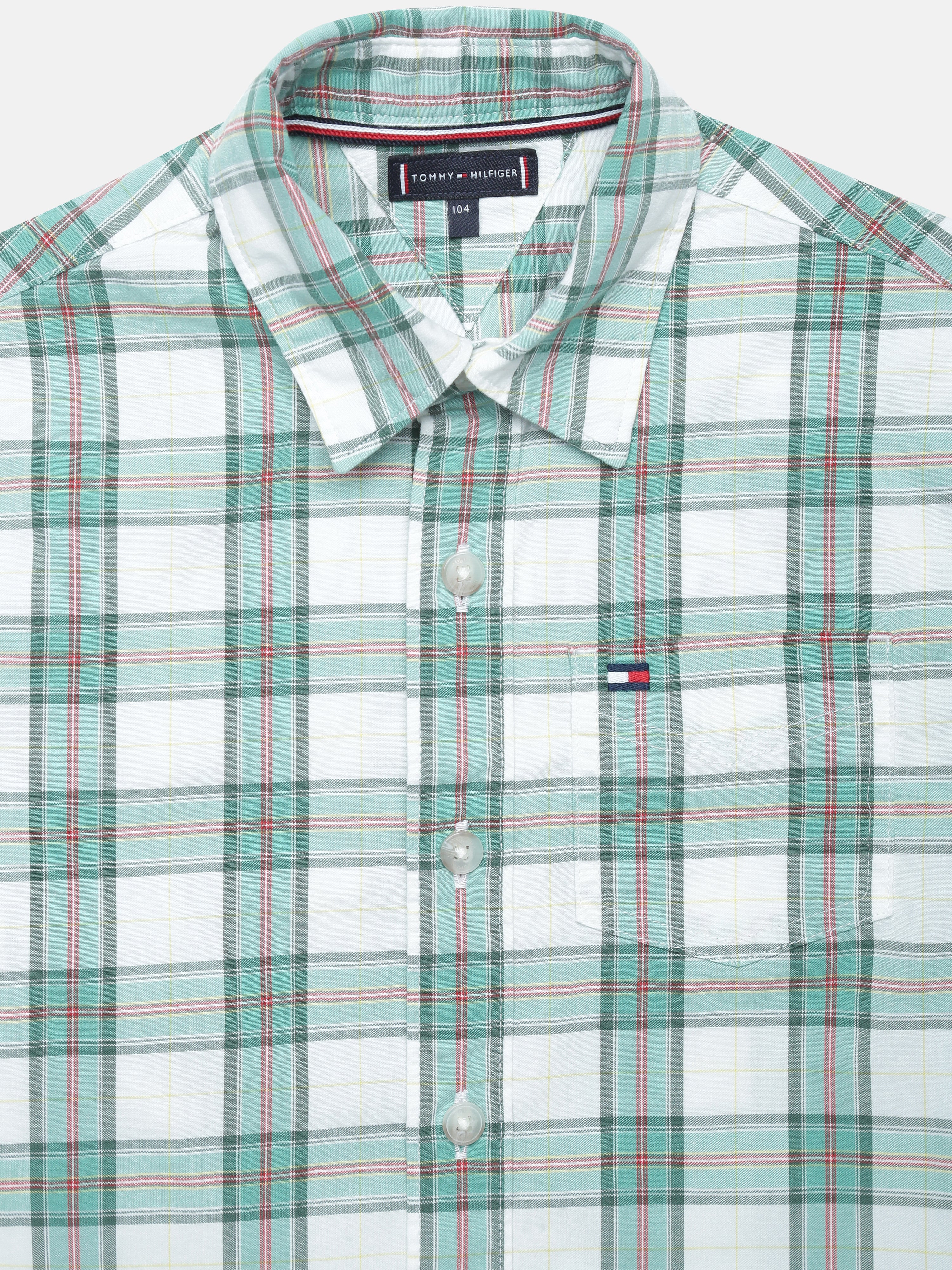 Boys Green Checked Cotton Blend Woven Shirt Regular Fit