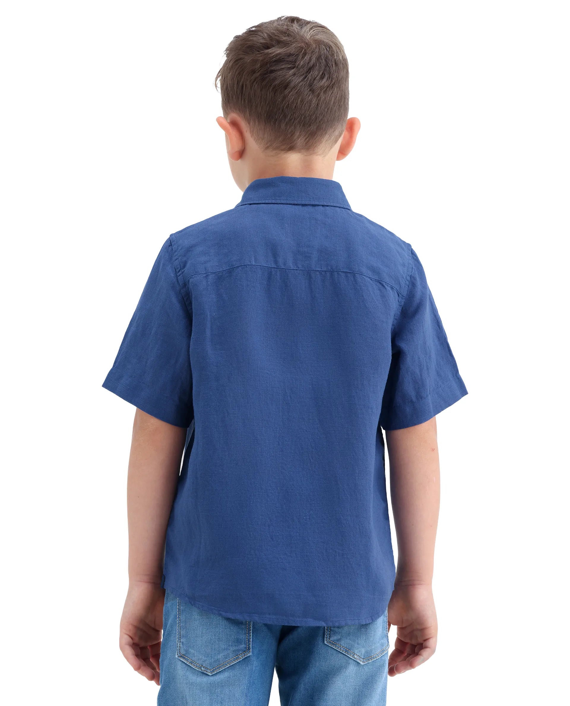 Boys Blue Linen Blend Regular Fit Shirt