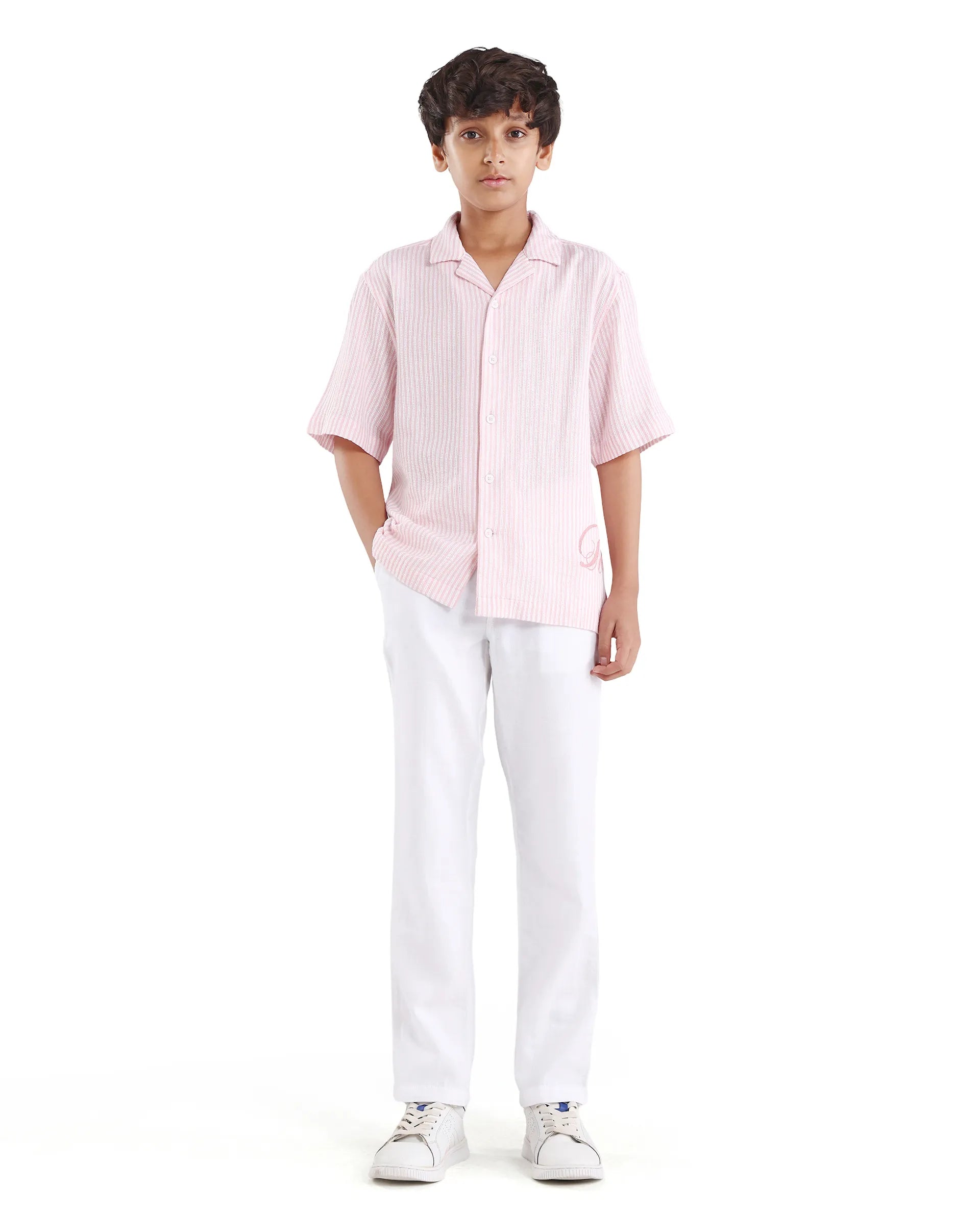 Rare Ones Boys White Cotton Blend Regular Fit Trouser