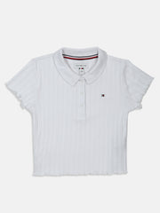 Textured Polo T-Shirt for Girls White