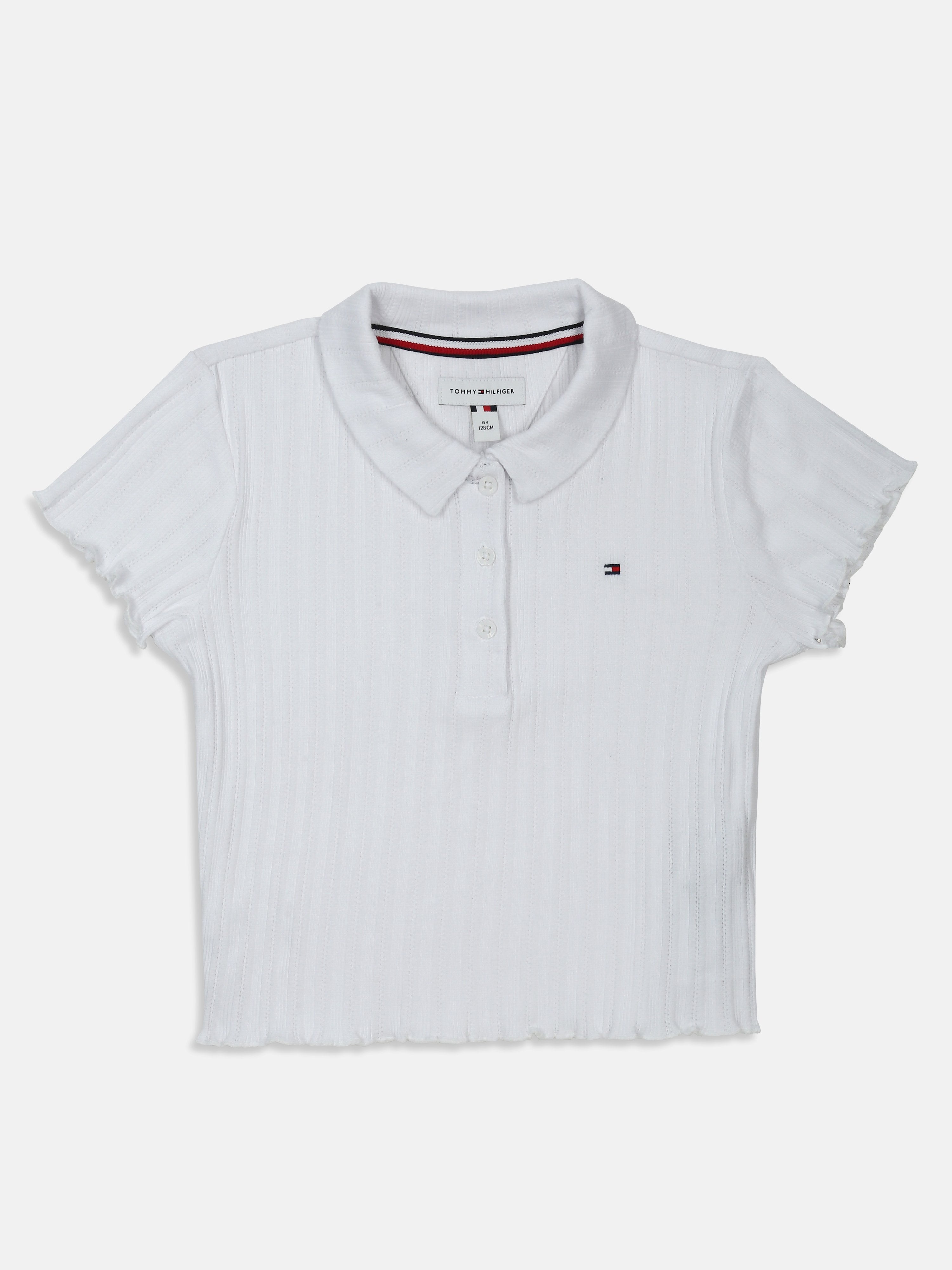 Textured Polo T-Shirt for Girls White