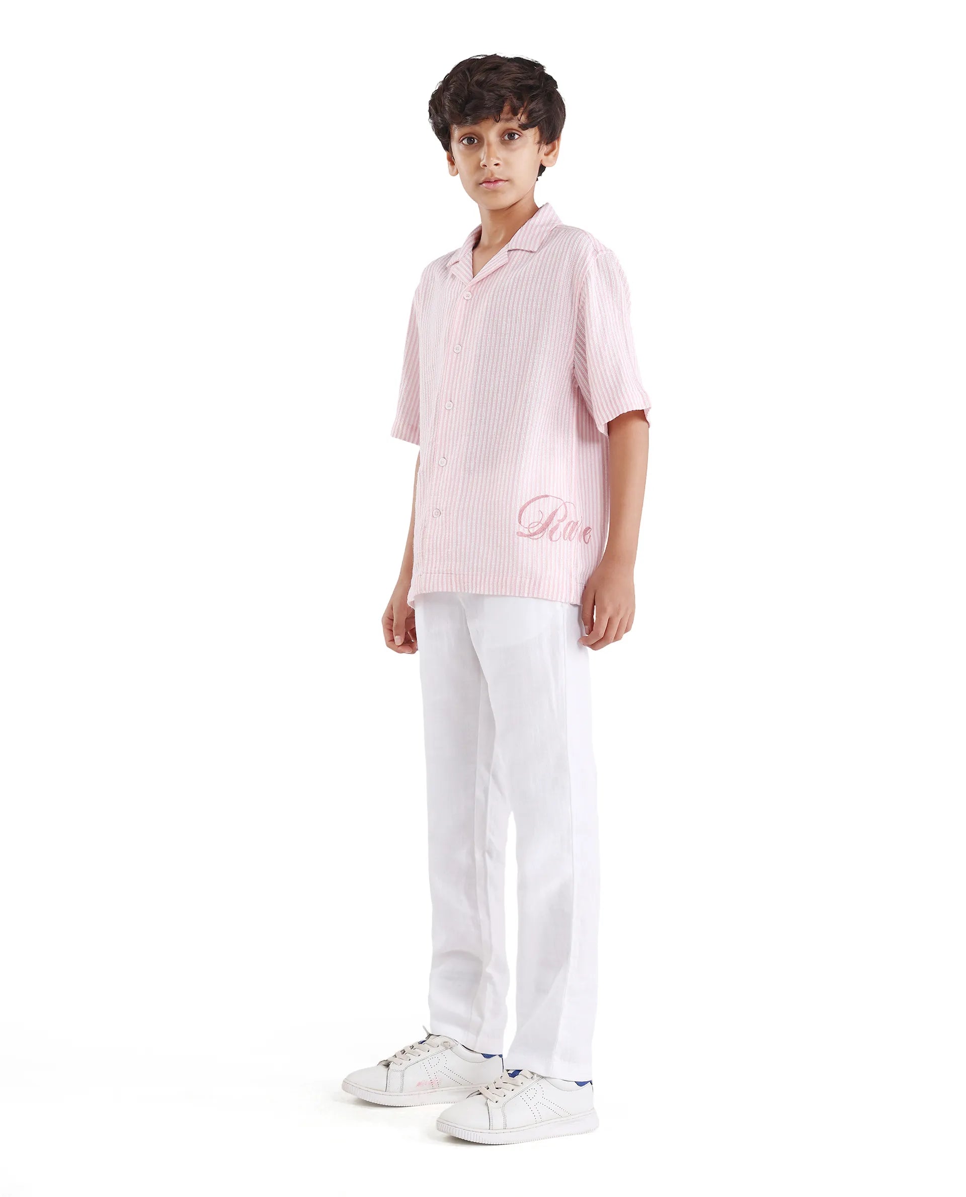 Rare Ones Boys White Cotton Blend Regular Fit Trouser
