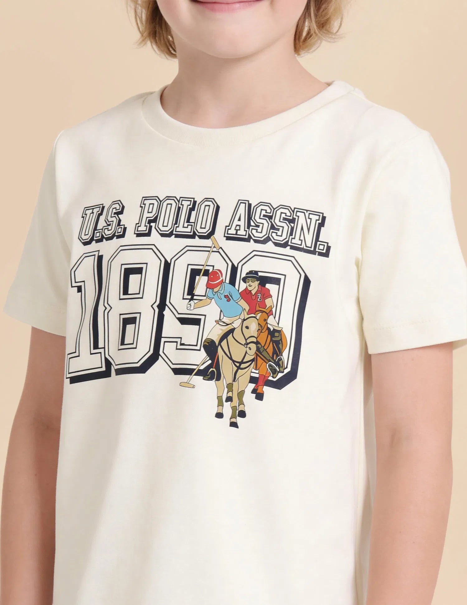 Boys Off White Cotton Graphic Print Regular Fit T-Shirt