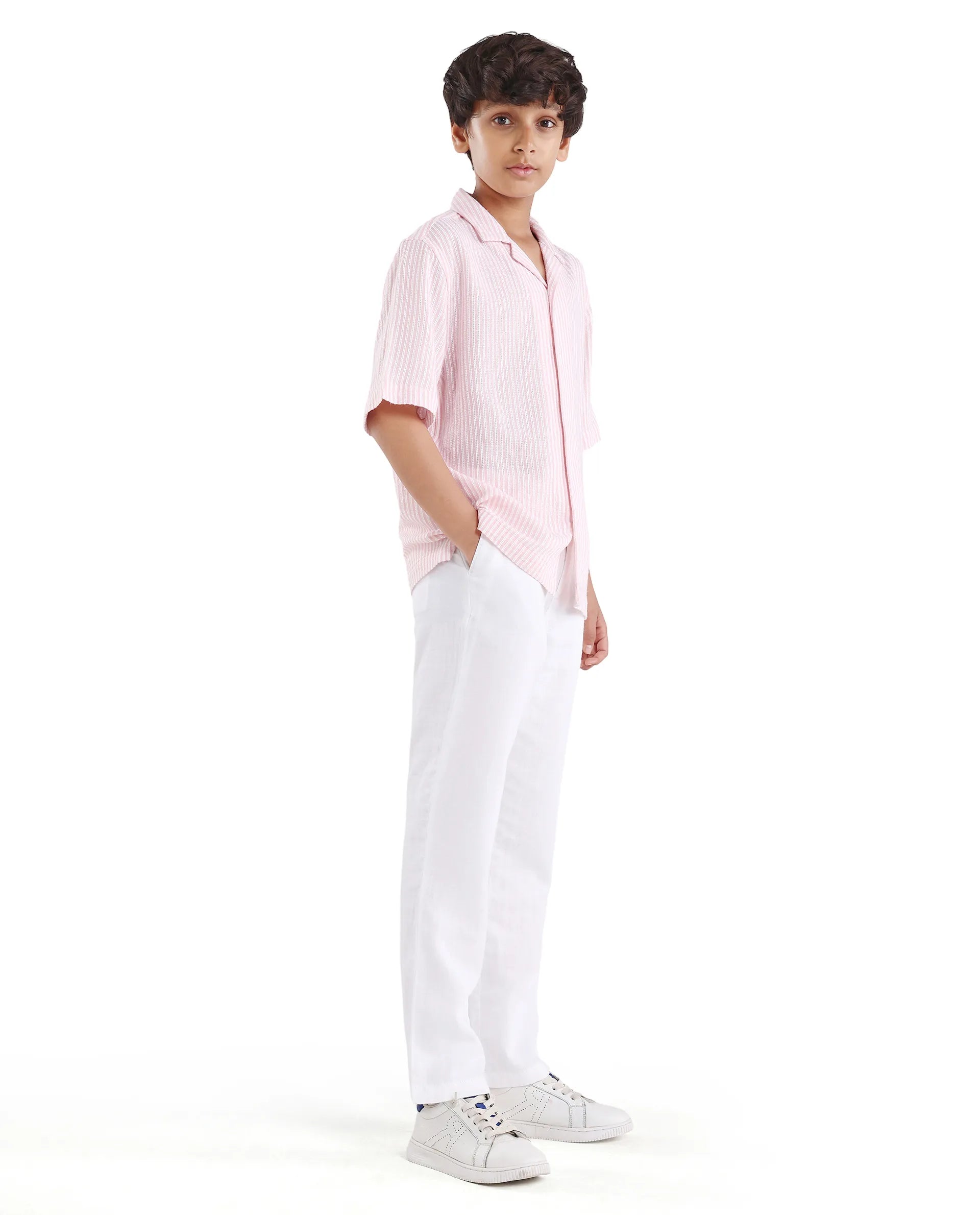Rare Ones Boys White Cotton Blend Regular Fit Trouser