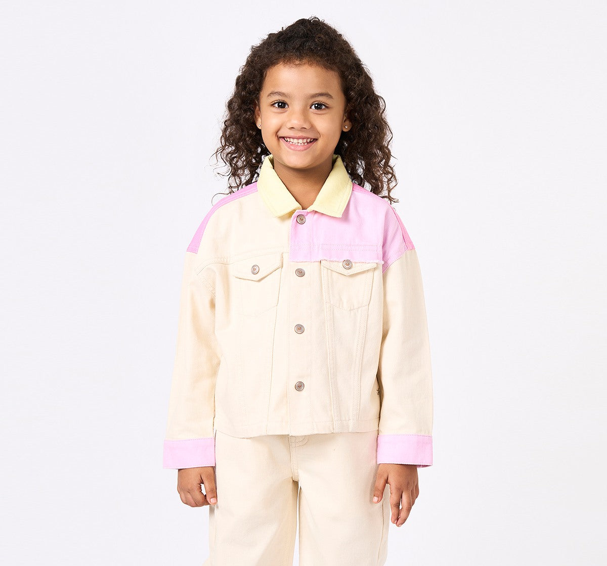 Waist Length Color Block Denim Jacket Multicolor