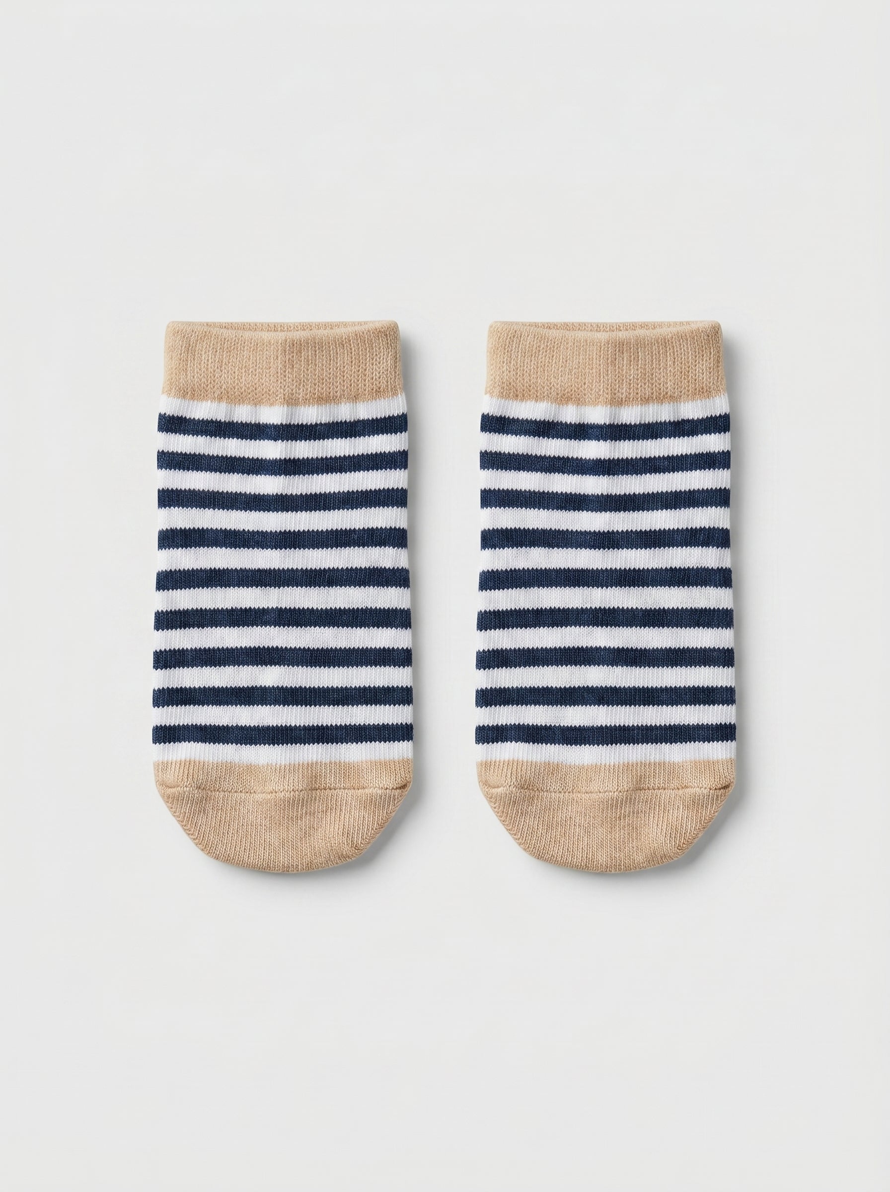 Unisex Beige Striped Cotton Ankle Socks