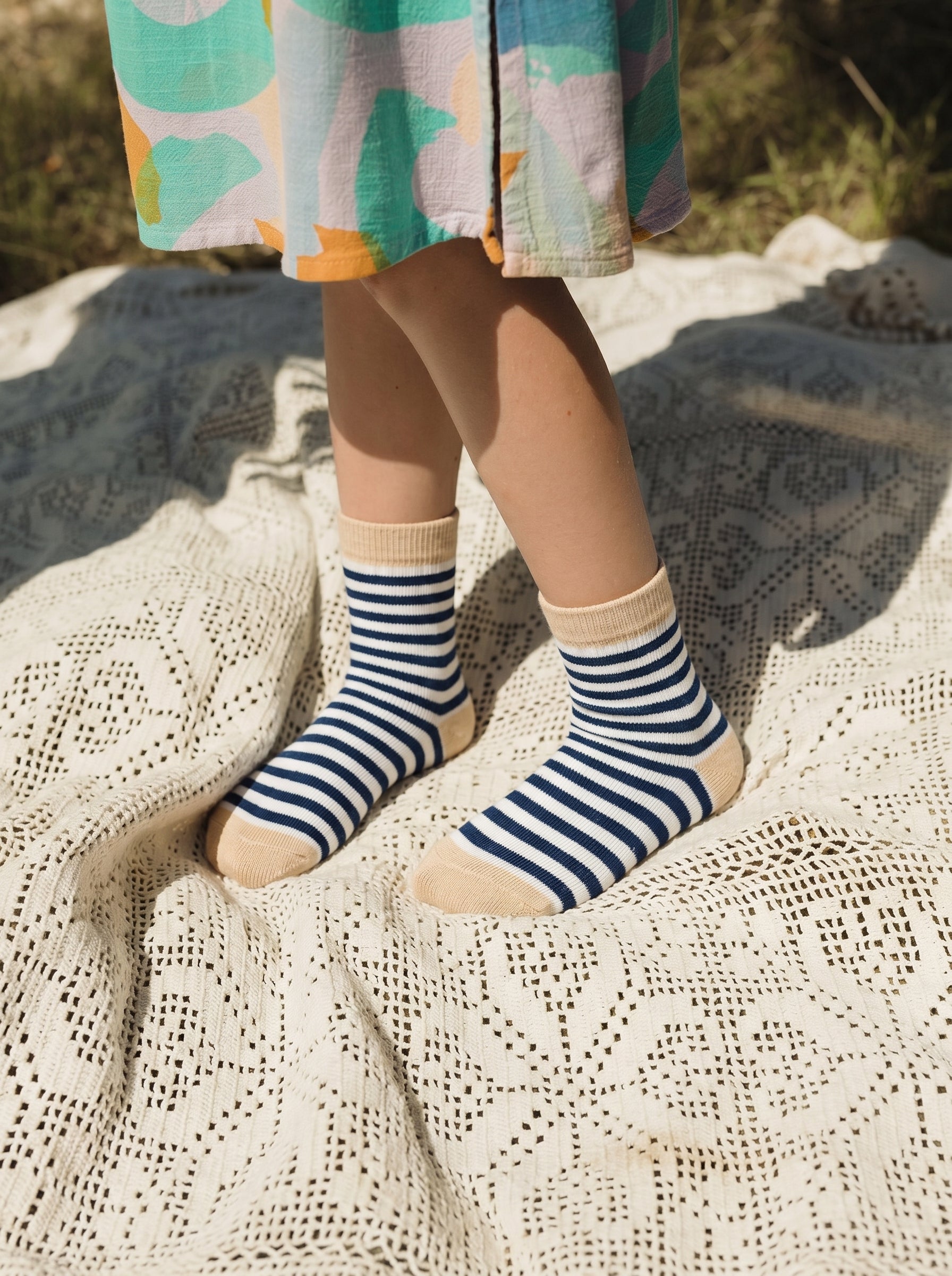 Unisex Beige Striped Cotton Ankle Socks