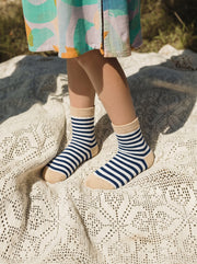 Unisex Beige Striped Cotton Ankle Socks