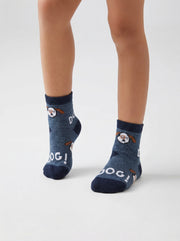 Unisex Navy Dog Graphic Cotton Ankle Socks