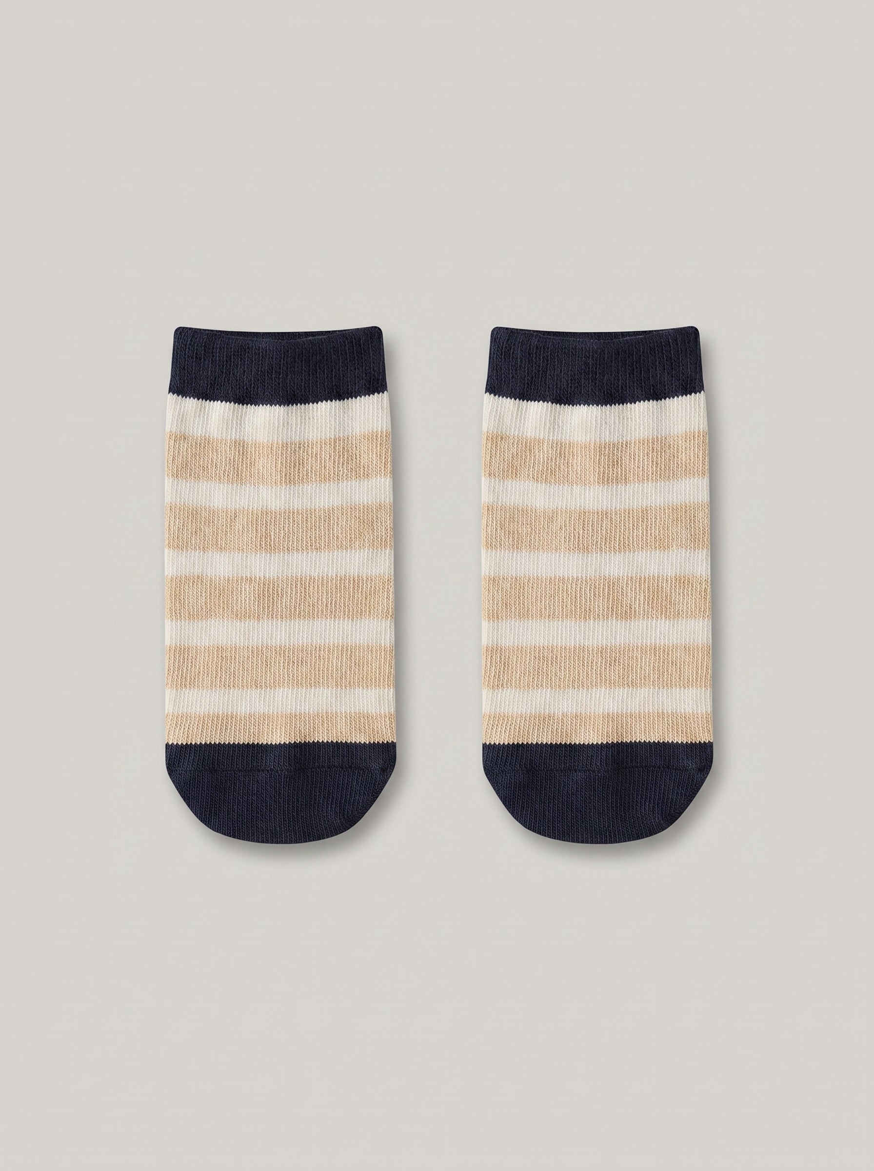 Unisex Ivory Beige Stripe Cotton Ankle Socks