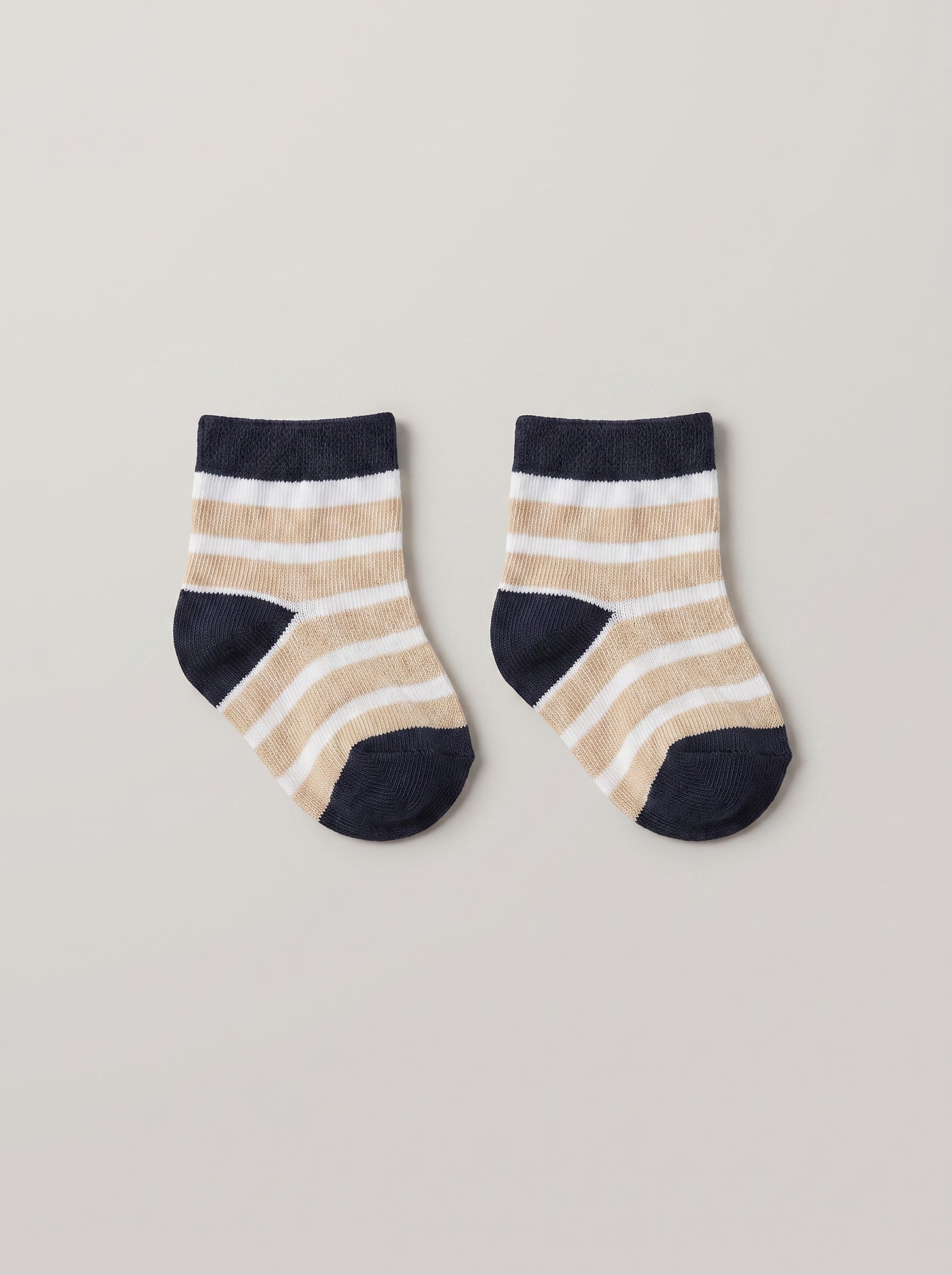 Unisex Ivory Beige Stripe Cotton Ankle Socks