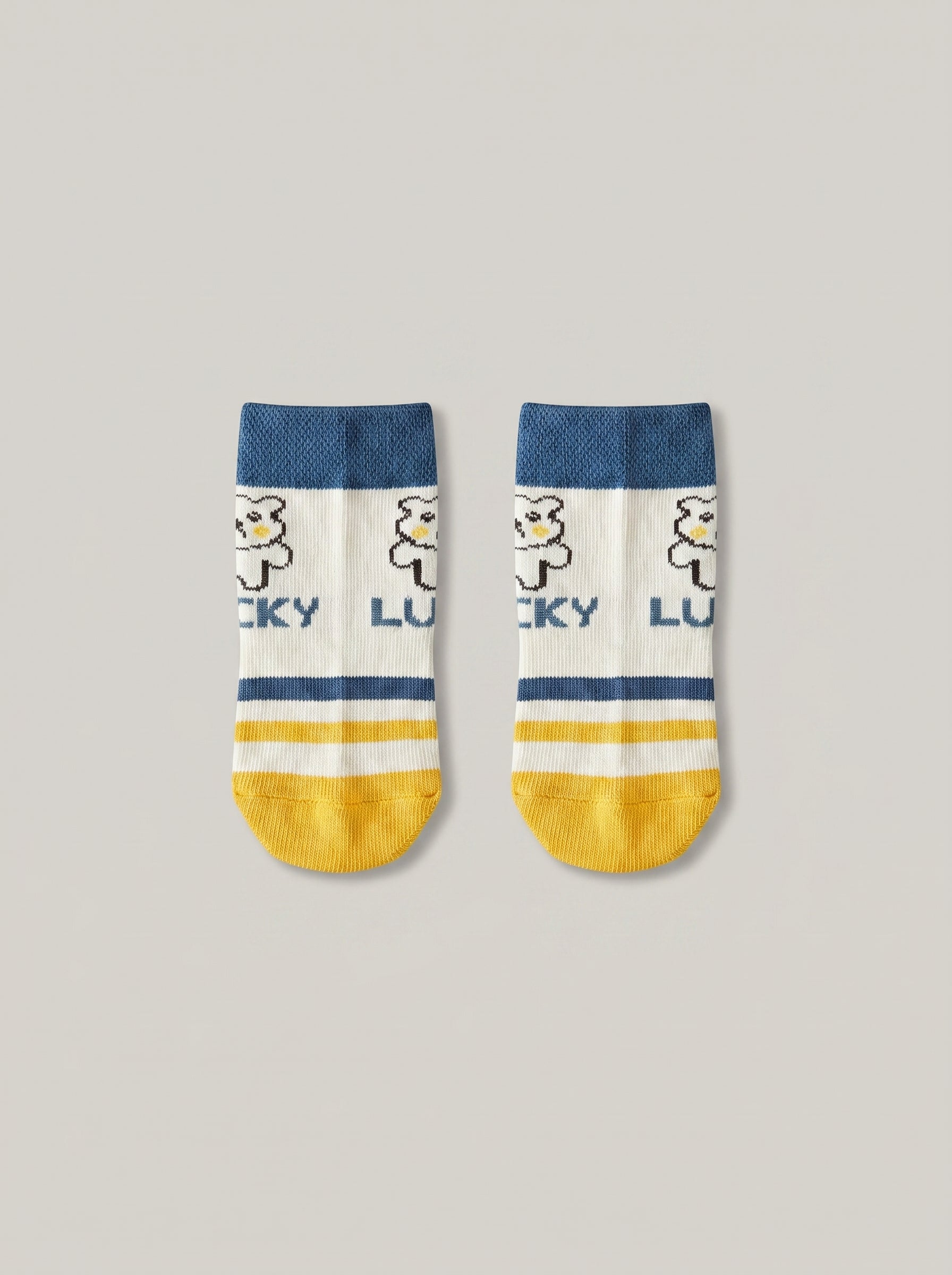 Unisex Cream Lucky Bear Cotton Ankle Socks