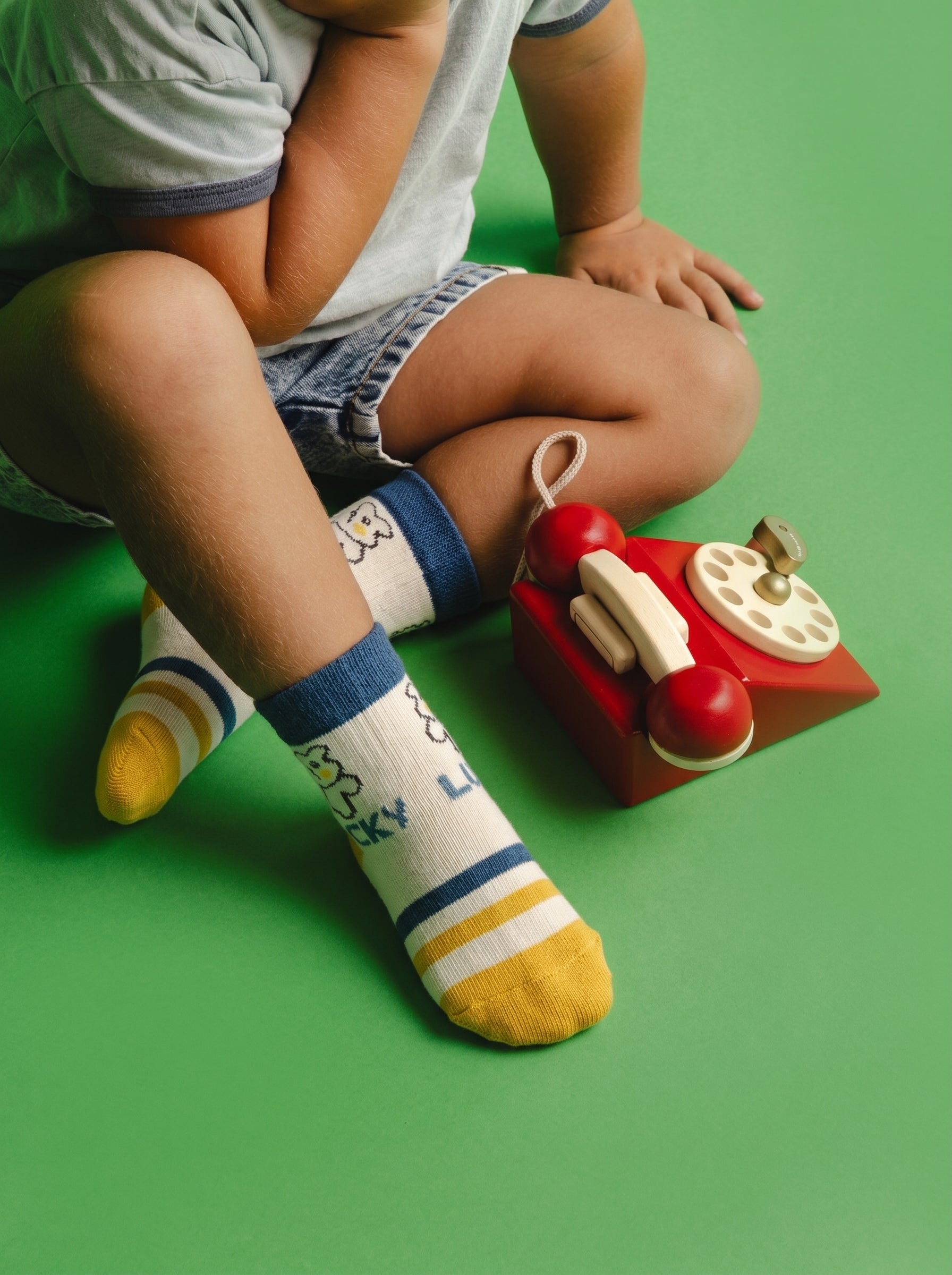 Unisex Cream Lucky Bear Cotton Ankle Socks