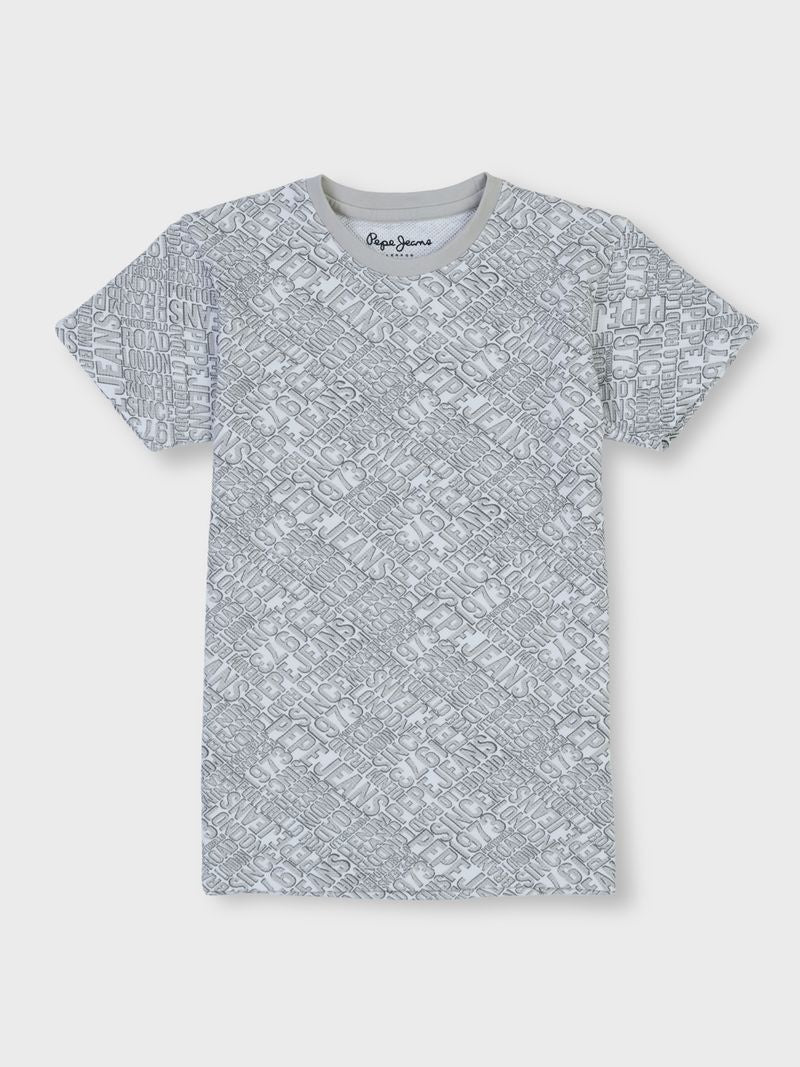 Boys Cem Grey Letter Print Regular Fit T-Shirt