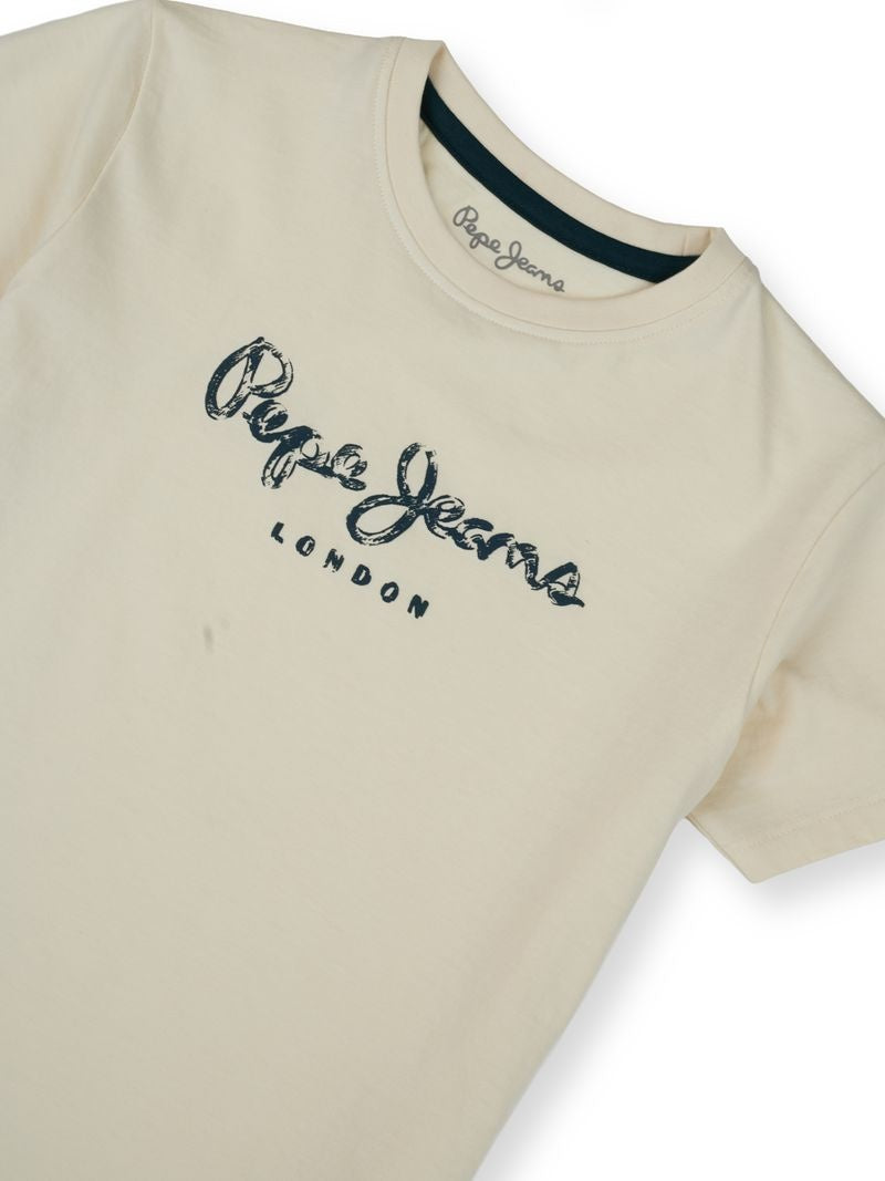Boys Ivory Graphic Print Regular Fit T-Shirt Short Sleeves