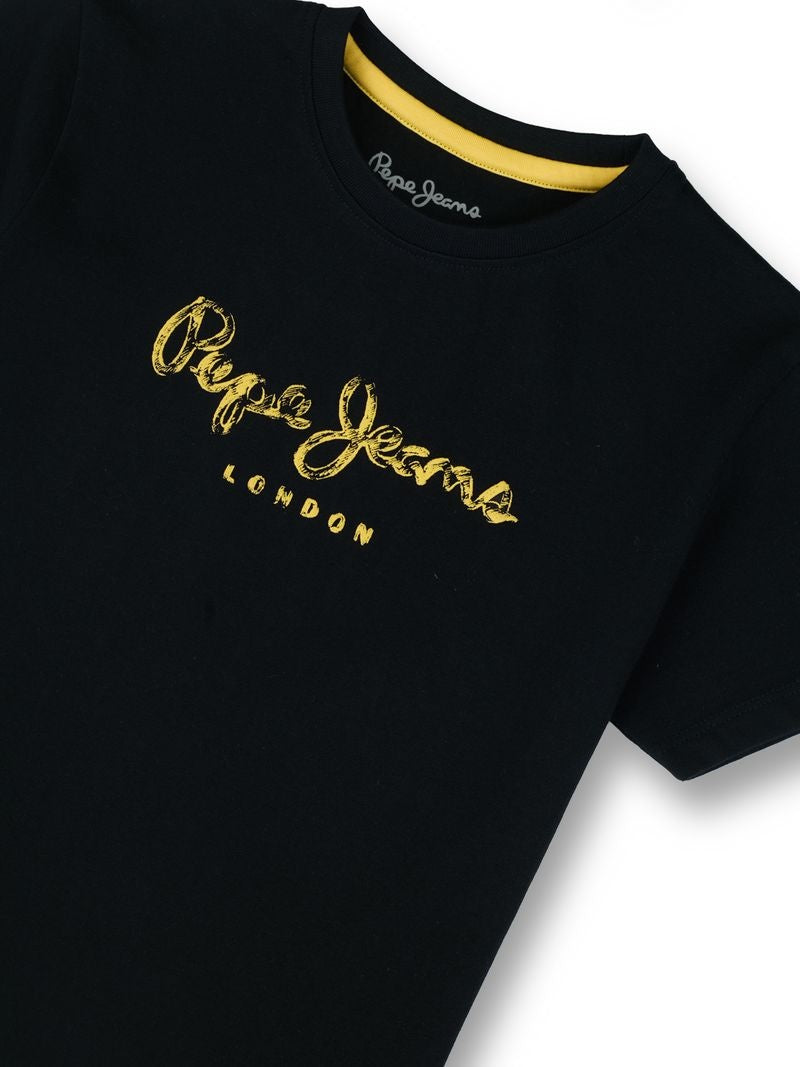 Boys Black Graphic Print Regular Fit T-Shirt Short Sleeves