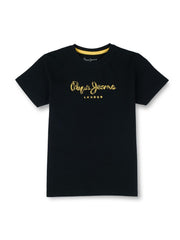 Boys Black Graphic Print Regular Fit T-Shirt Short Sleeves