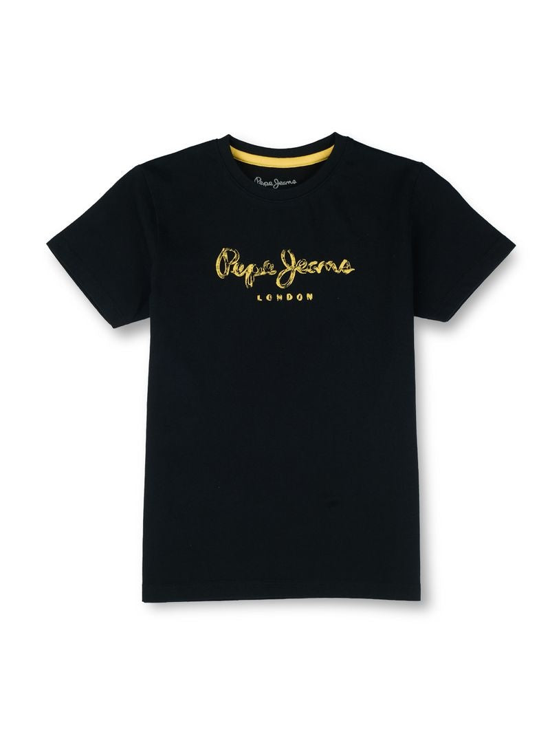 Boys Black Graphic Print Regular Fit T-Shirt Short Sleeves