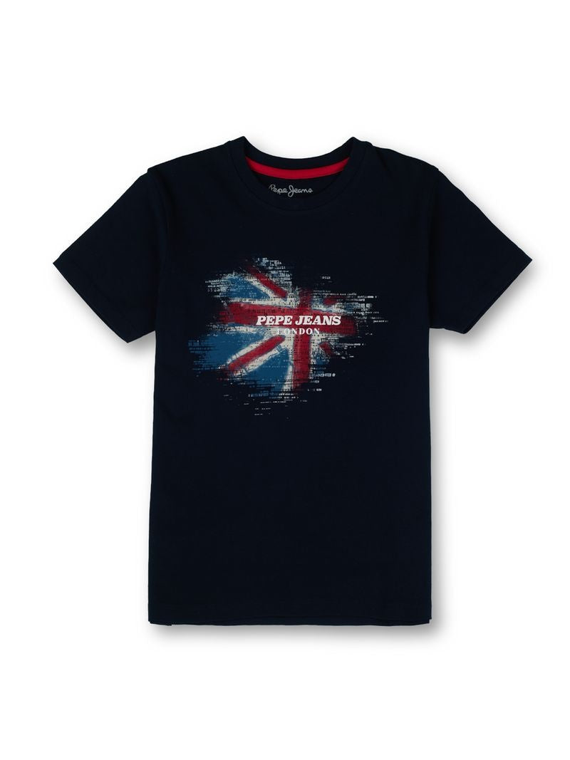 Boys Navy Graphic Print Regular Fit T-Shirt Short Sleeves