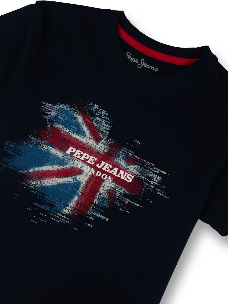 Boys Navy Graphic Print Regular Fit T-Shirt Short Sleeves