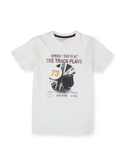 Boys Ecru Graphic Print Regular Fit T-Shirt Short Sleeves