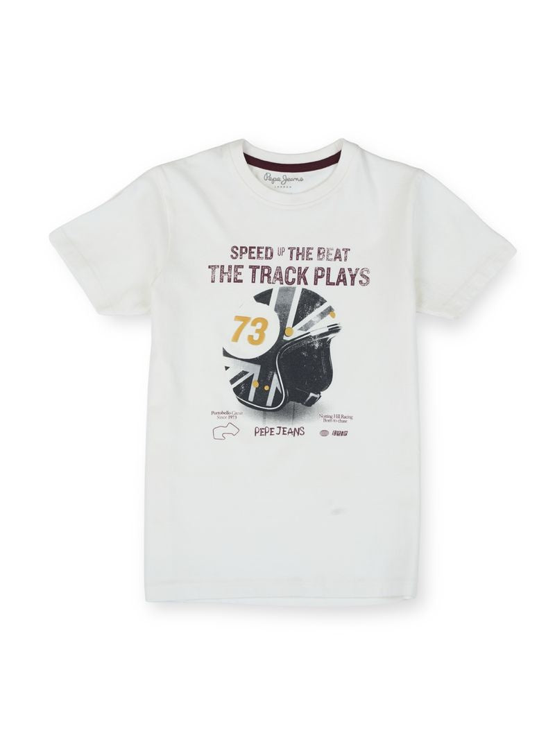 Boys Ecru Graphic Print Regular Fit T-Shirt Short Sleeves