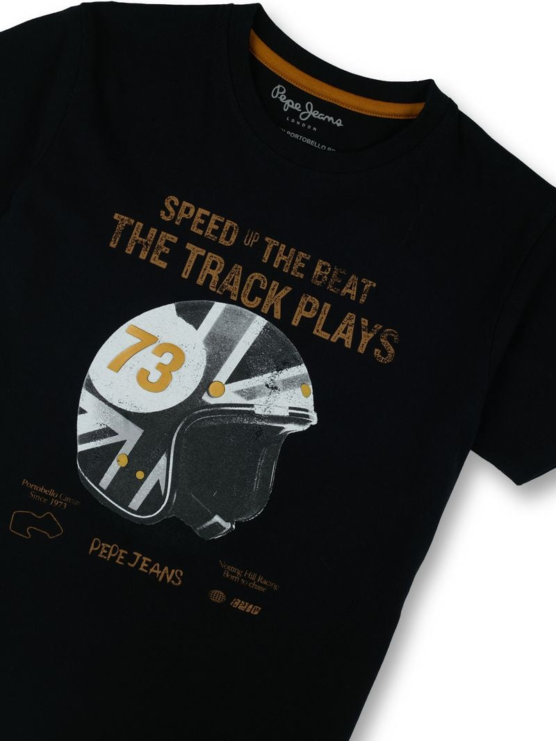 Boys Black Graphic Print Regular Fit T-Shirt