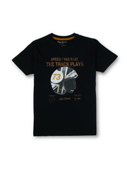 Boys Black Graphic Print Regular Fit T-Shirt