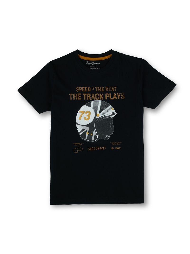 Boys Black Graphic Print Regular Fit T-Shirt