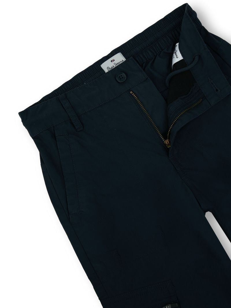 Boys Navy Solid Skinny Fit Cargo