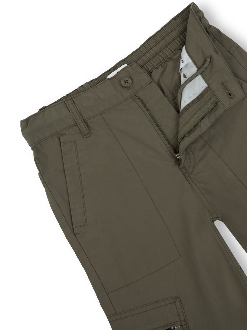 Boys Olive Solid Skinny Fit Cargo