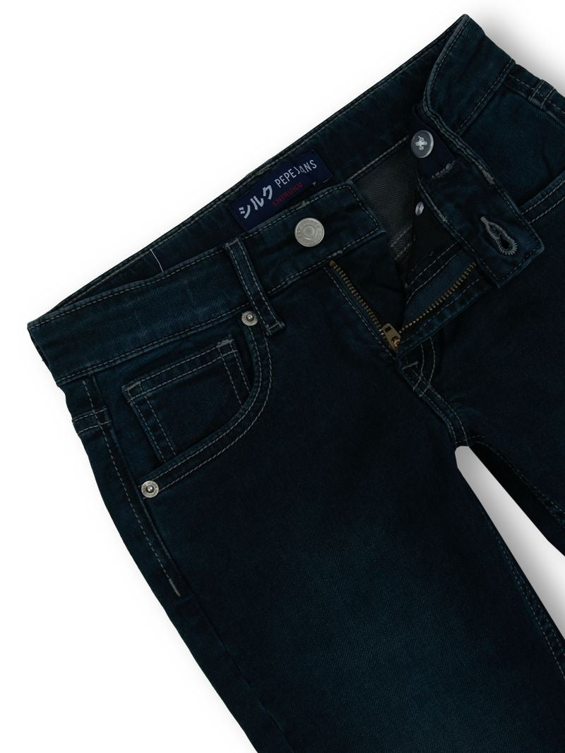 Boys Blue Black Used Solid Slim Fit Jeans